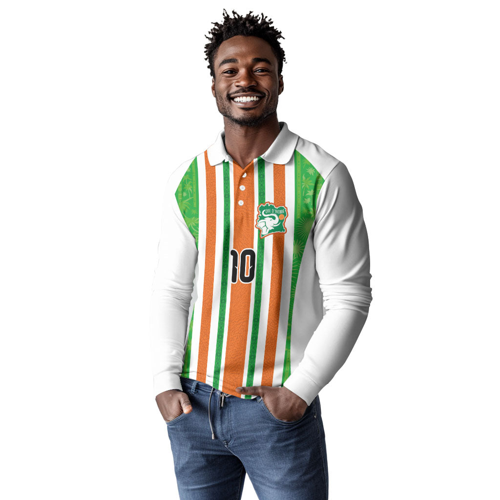 Custom Cote d'Ivoire Long Sleeve Polo Shirt The Elephants with African Pattern Stripes