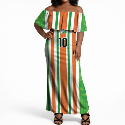 Custom Cote d'Ivoire Off Shoulder Maxi Dress The Elephants with African Pattern Stripes