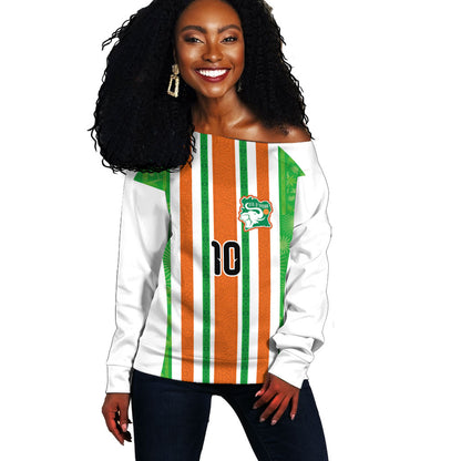 Custom Cote d'Ivoire Off Shoulder Sweater The Elephants with African Pattern Stripes