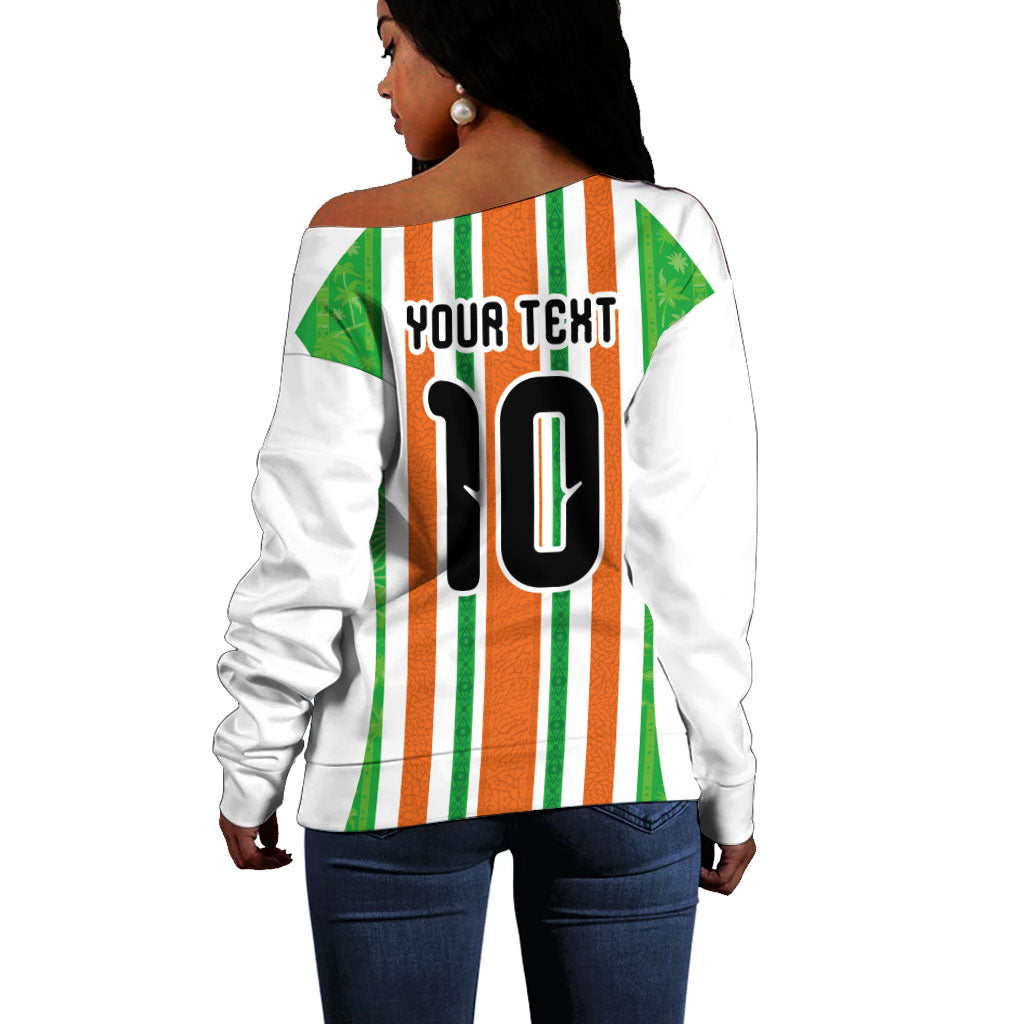 Custom Cote d'Ivoire Off Shoulder Sweater The Elephants with African Pattern Stripes