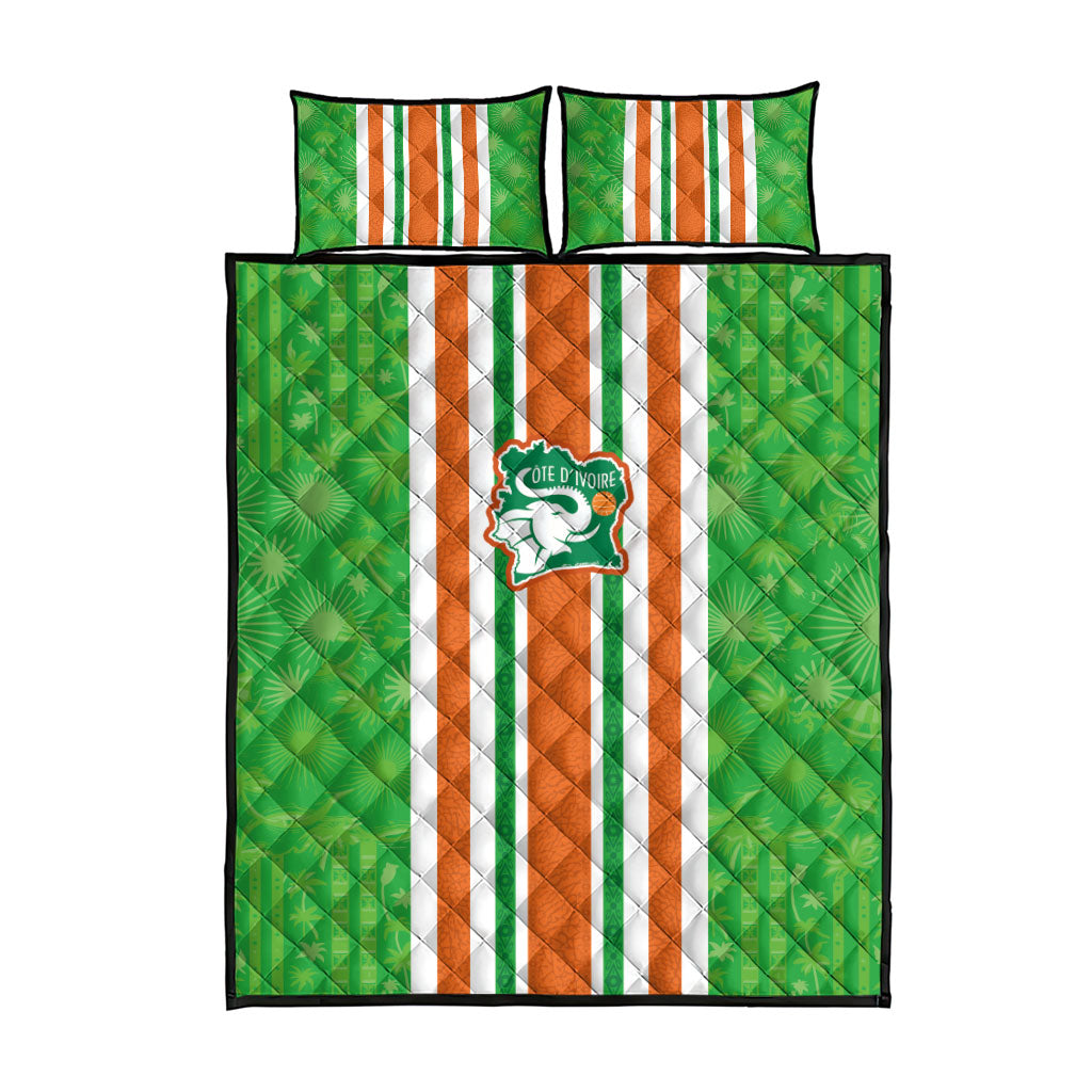 Cote d'Ivoire Quilt Bed Set The Elephants with African Pattern Stripes