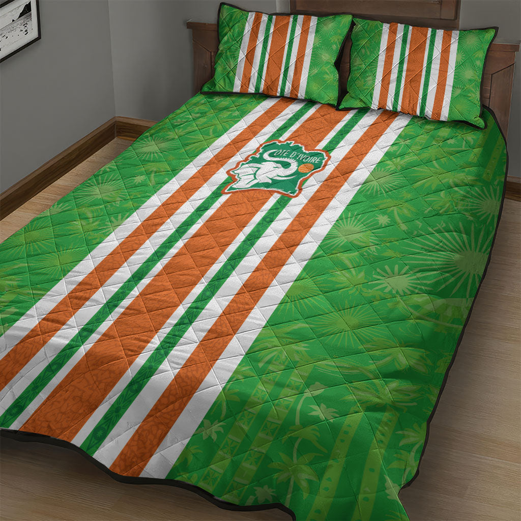 Cote d'Ivoire Quilt Bed Set The Elephants with African Pattern Stripes