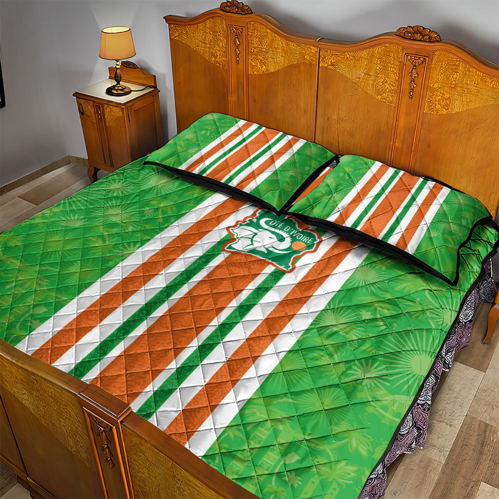 Cote d'Ivoire Quilt Bed Set The Elephants with African Pattern Stripes