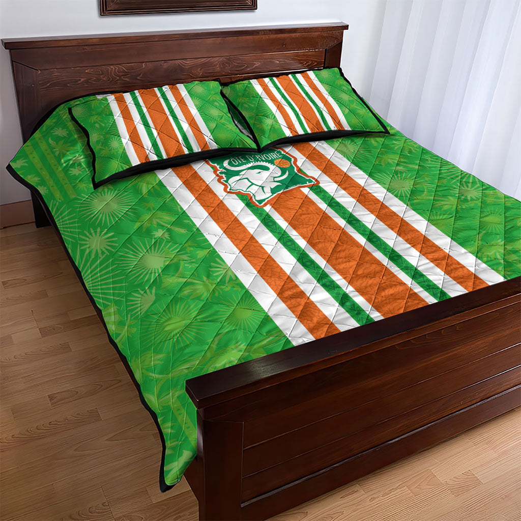 Cote d'Ivoire Quilt Bed Set The Elephants with African Pattern Stripes