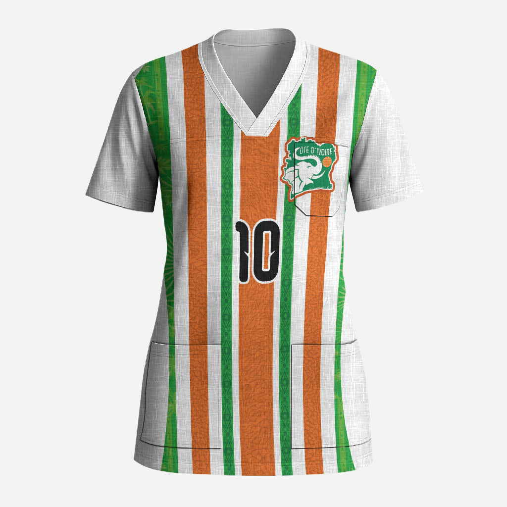 Custom Cote d'Ivoire Scrub Top The Elephants with African Pattern Stripes