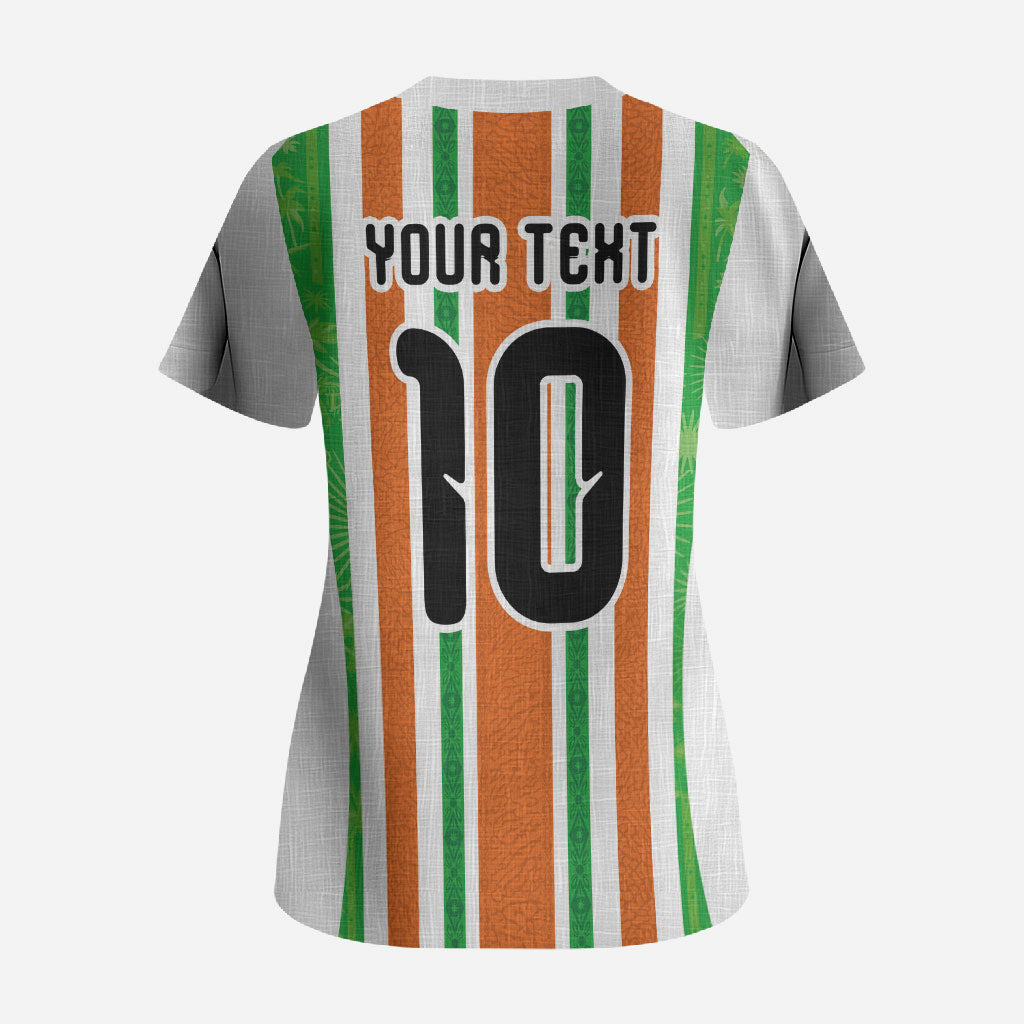 Custom Cote d'Ivoire Scrub Top The Elephants with African Pattern Stripes