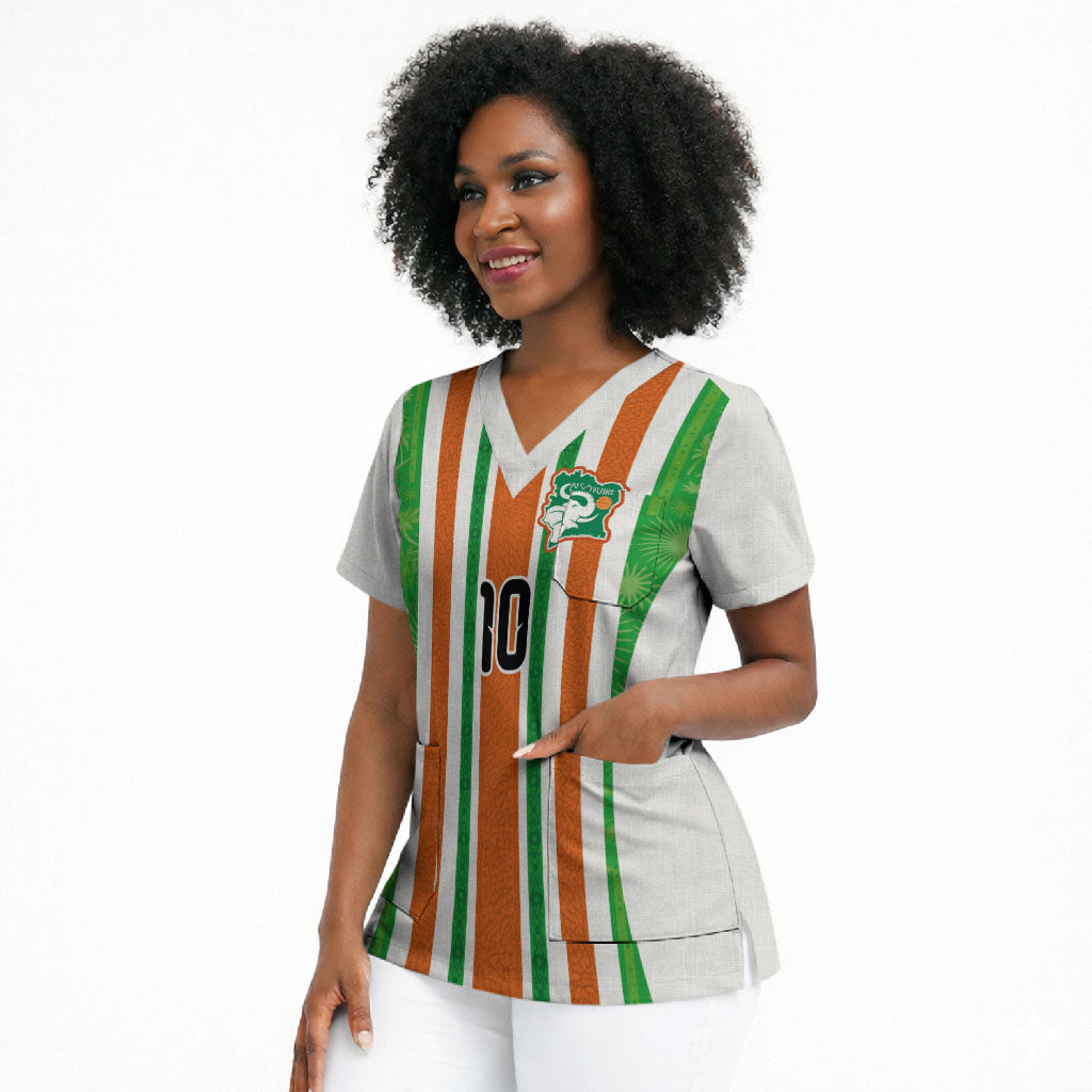 Custom Cote d'Ivoire Scrub Top The Elephants with African Pattern Stripes