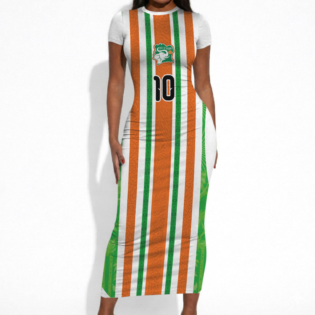 Custom Cote d'Ivoire Short Sleeve Bodycon Dress The Elephants with African Pattern Stripes