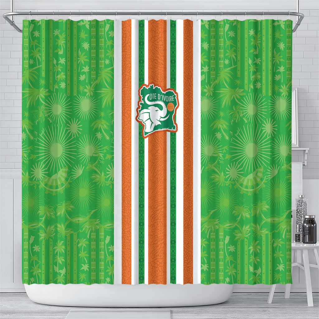 Cote d'Ivoire Shower Curtain The Elephants with African Pattern Stripes