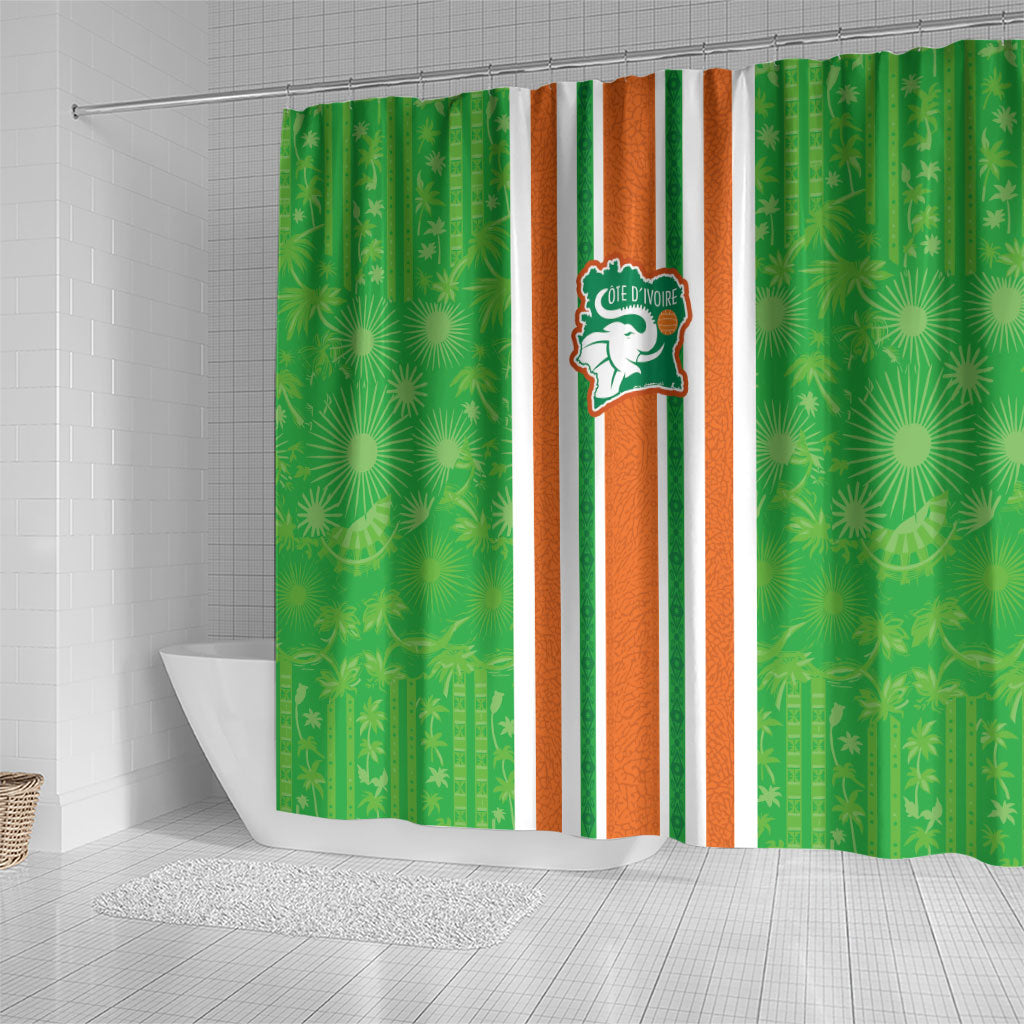 Cote d'Ivoire Shower Curtain The Elephants with African Pattern Stripes