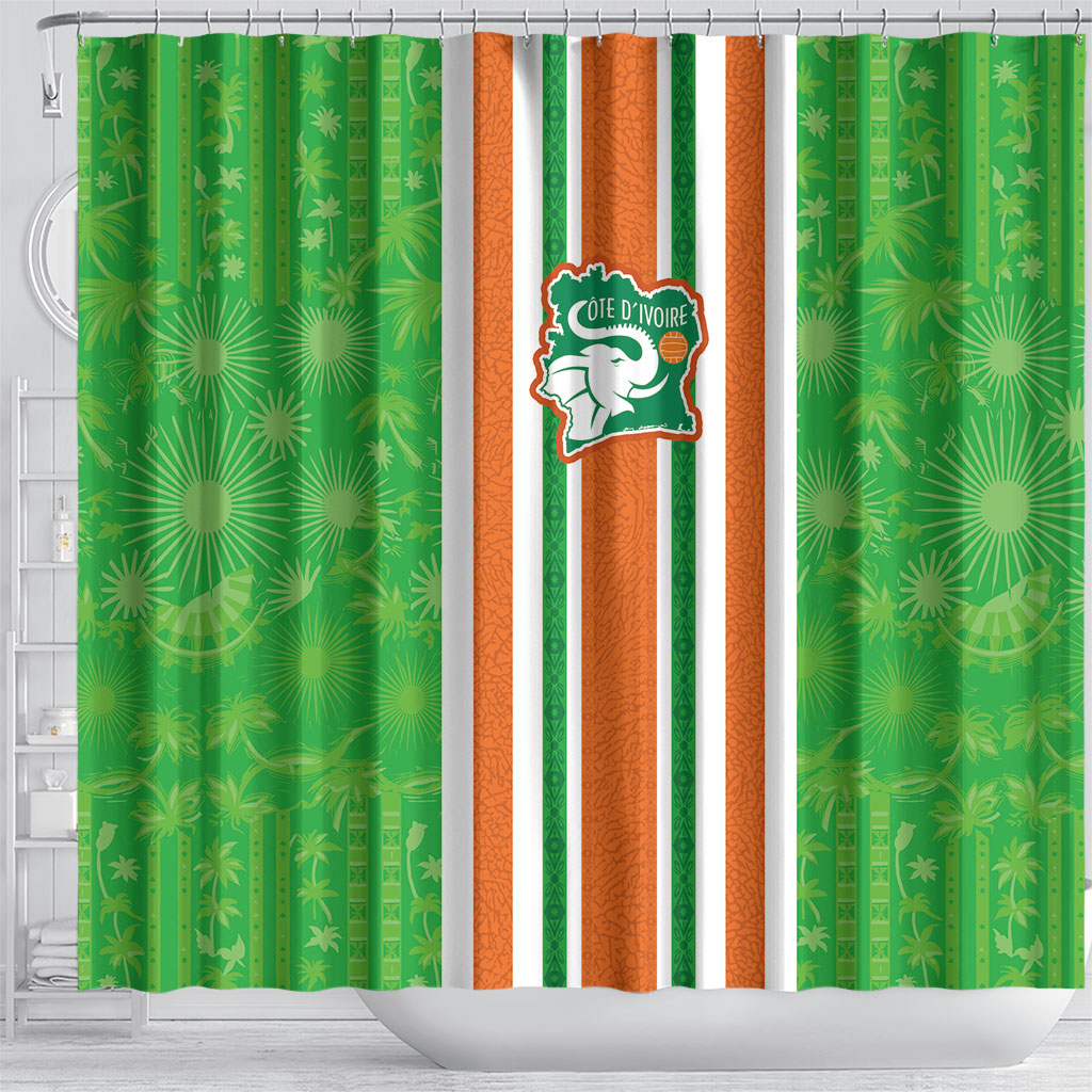 Cote d'Ivoire Shower Curtain The Elephants with African Pattern Stripes