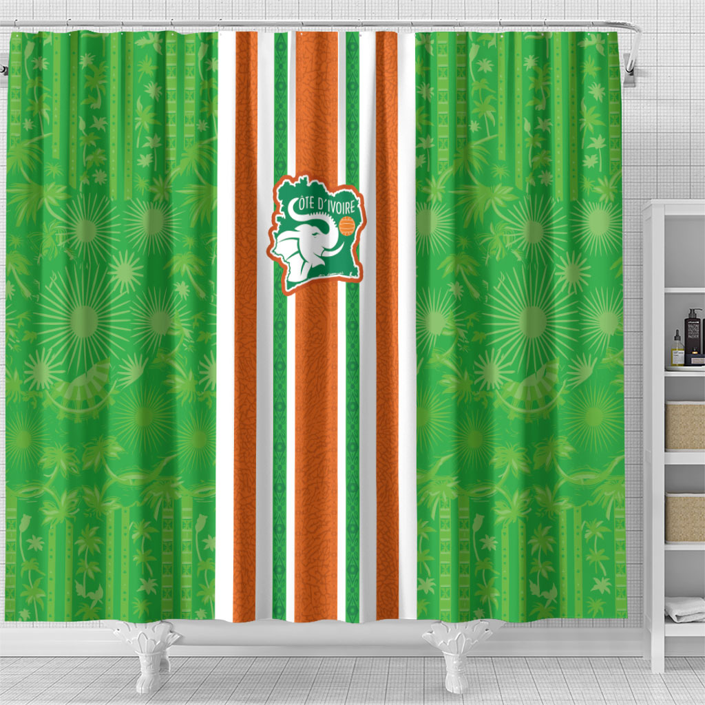 Cote d'Ivoire Shower Curtain The Elephants with African Pattern Stripes