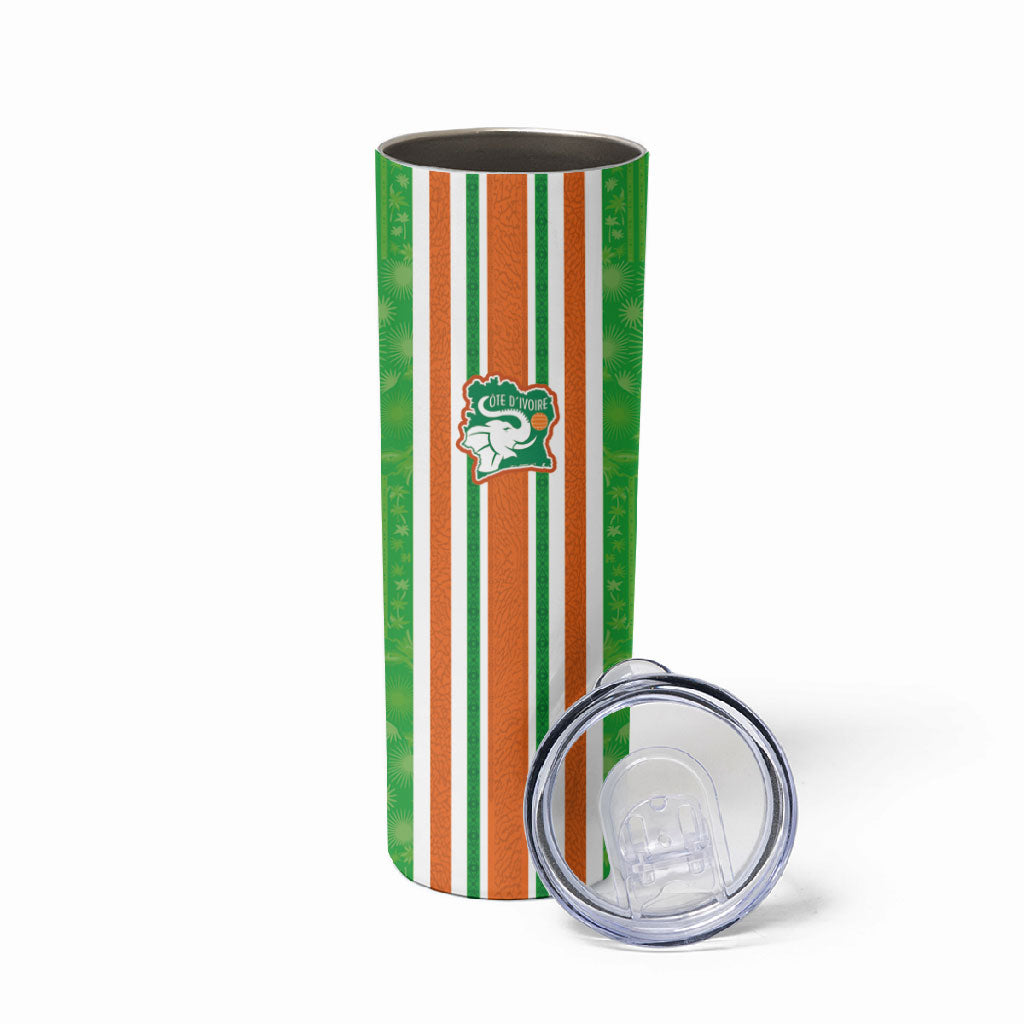 Custom Cote d'Ivoire Skinny Tumbler The Elephants with African Pattern Stripes