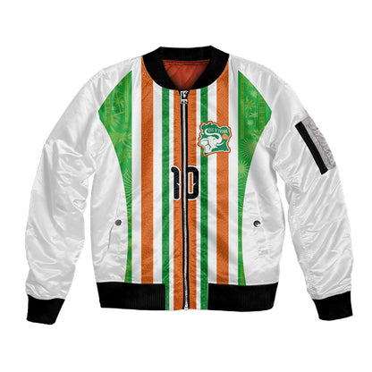 Custom Cote d'Ivoire Sleeve Zip Bomber Jacket The Elephants with African Pattern Stripes