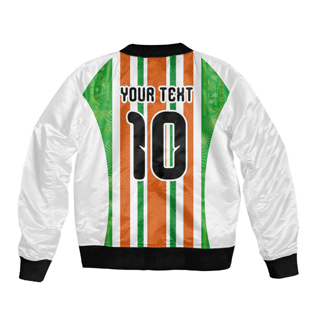 Custom Cote d'Ivoire Sleeve Zip Bomber Jacket The Elephants with African Pattern Stripes