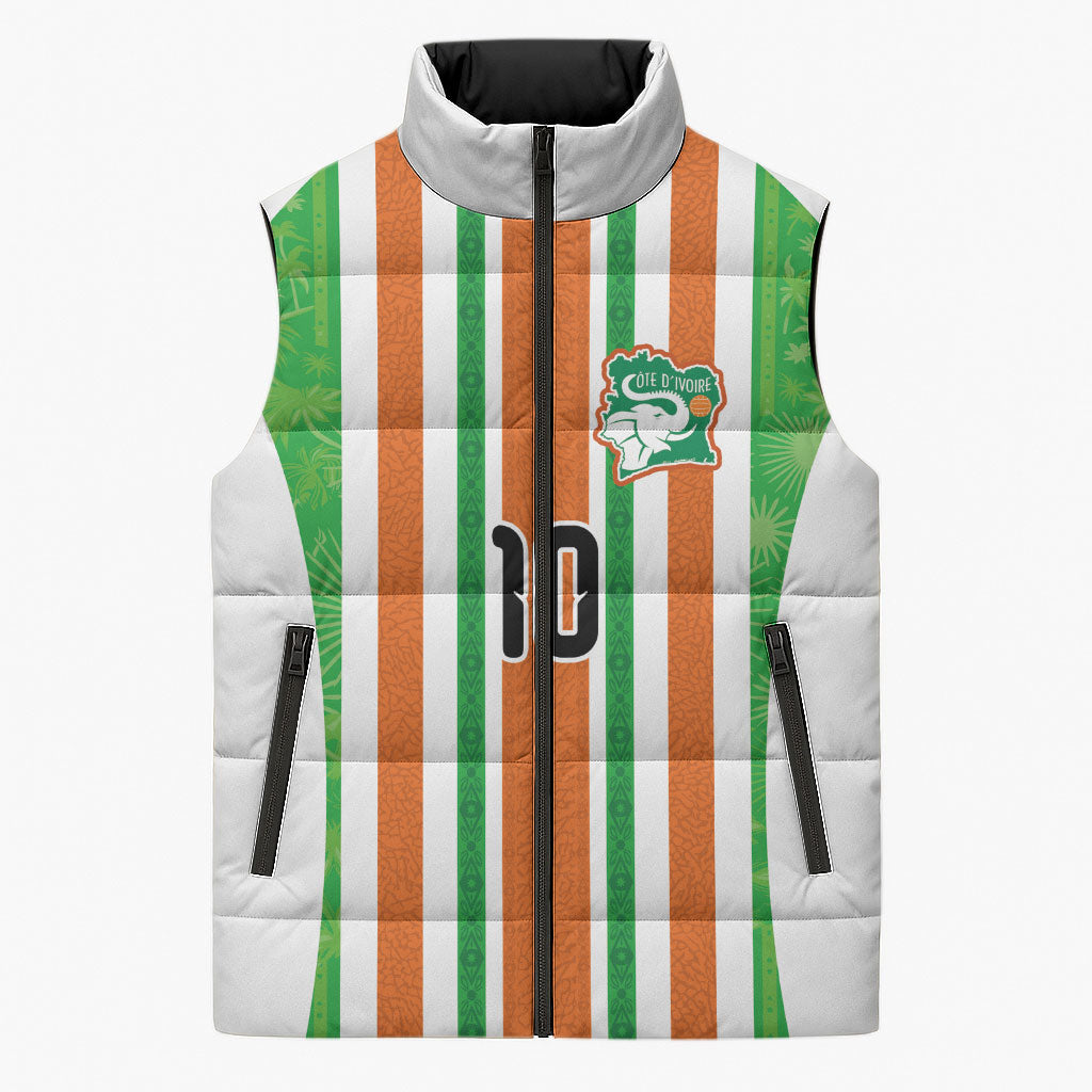 Custom Cote d'Ivoire Sleeveless Puffer Jacket The Elephants with African Pattern Stripes