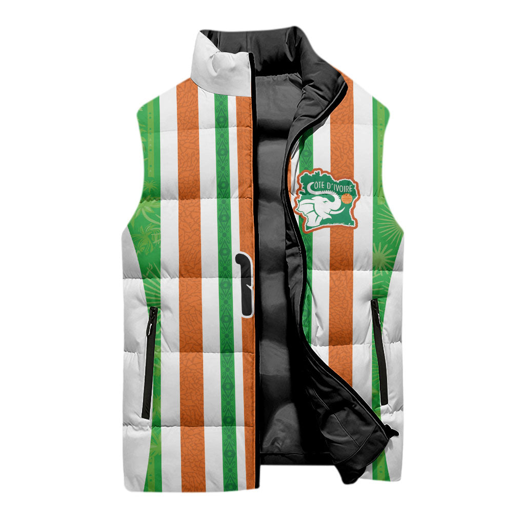 Custom Cote d'Ivoire Sleeveless Puffer Jacket The Elephants with African Pattern Stripes