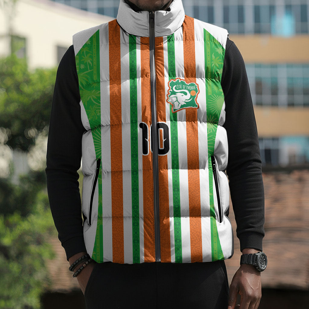 Custom Cote d'Ivoire Sleeveless Puffer Jacket The Elephants with African Pattern Stripes