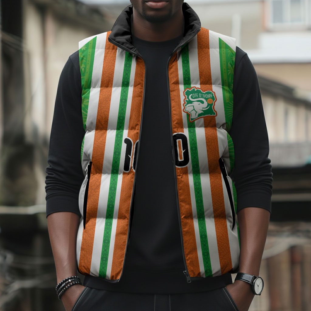 Custom Cote d'Ivoire Sleeveless Puffer Jacket The Elephants with African Pattern Stripes