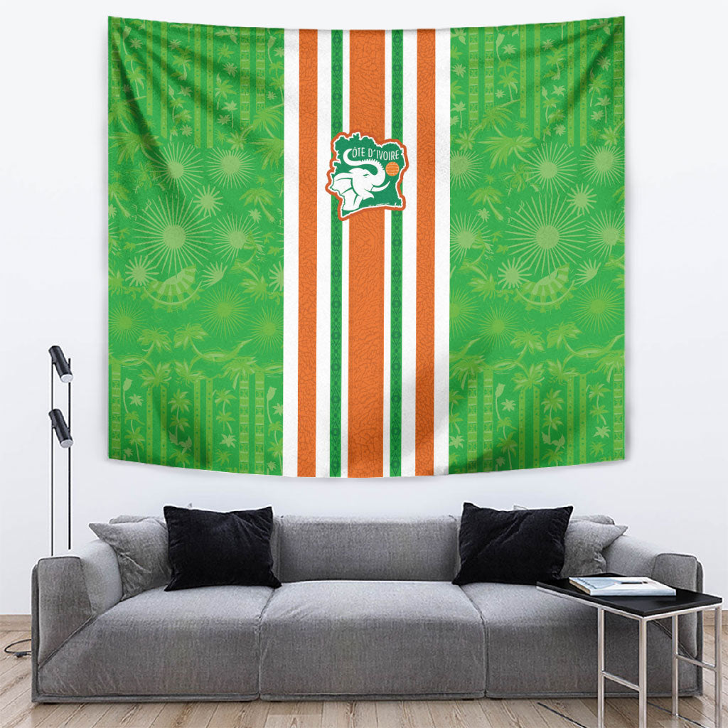 Cote d'Ivoire Tapestry The Elephants with African Pattern Stripes