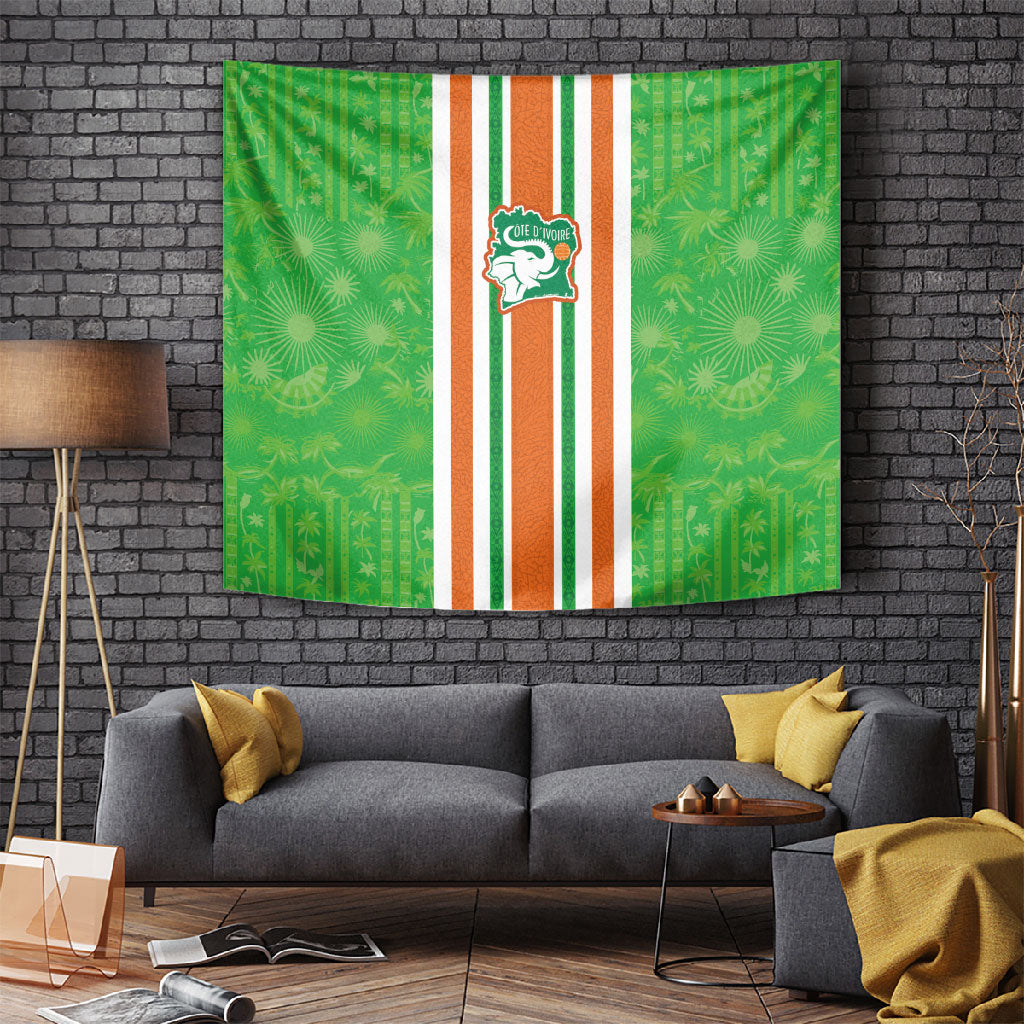 Cote d'Ivoire Tapestry The Elephants with African Pattern Stripes