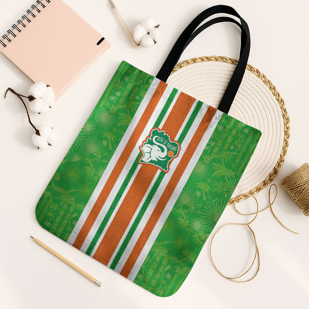 Cote d'Ivoire Tote Bag The Elephants with African Pattern Stripes