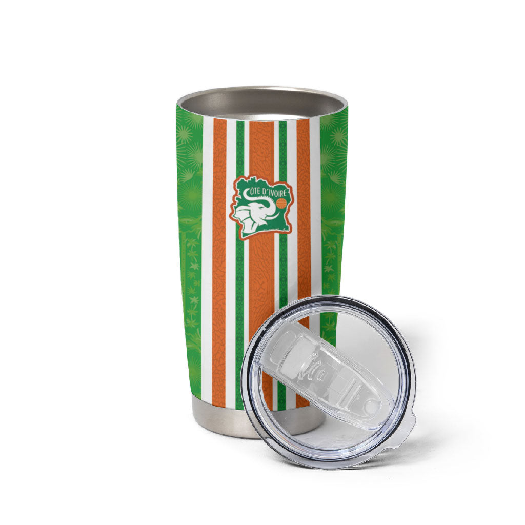 Custom Cote d'Ivoire Tumbler Cup The Elephants with African Pattern Stripes