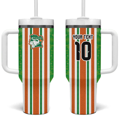 Custom Cote d'Ivoire Tumbler With Handle The Elephants with African Pattern Stripes