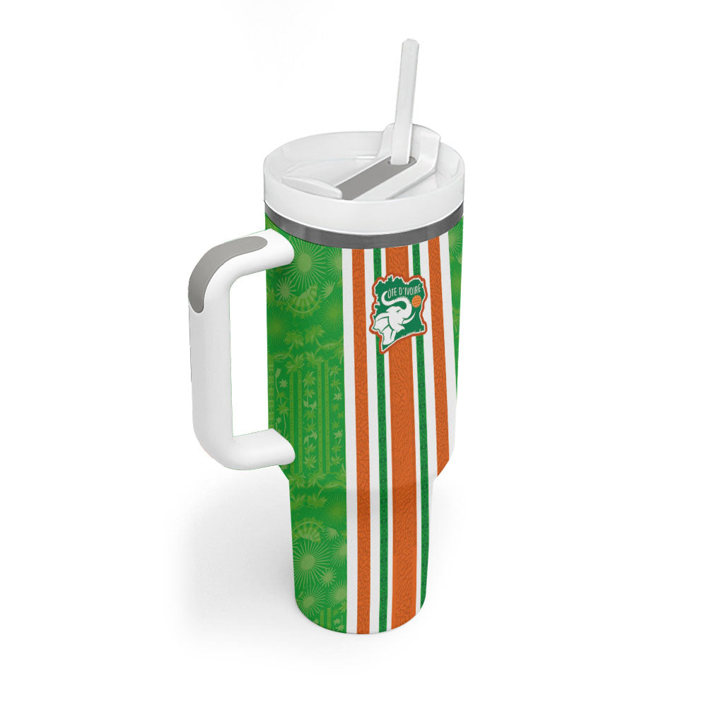 Custom Cote d'Ivoire Tumbler With Handle The Elephants with African Pattern Stripes