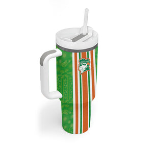 Custom Cote d'Ivoire Tumbler With Handle The Elephants with African Pattern Stripes