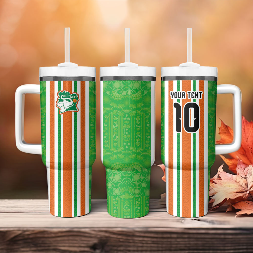 Custom Cote d'Ivoire Tumbler With Handle The Elephants with African Pattern Stripes