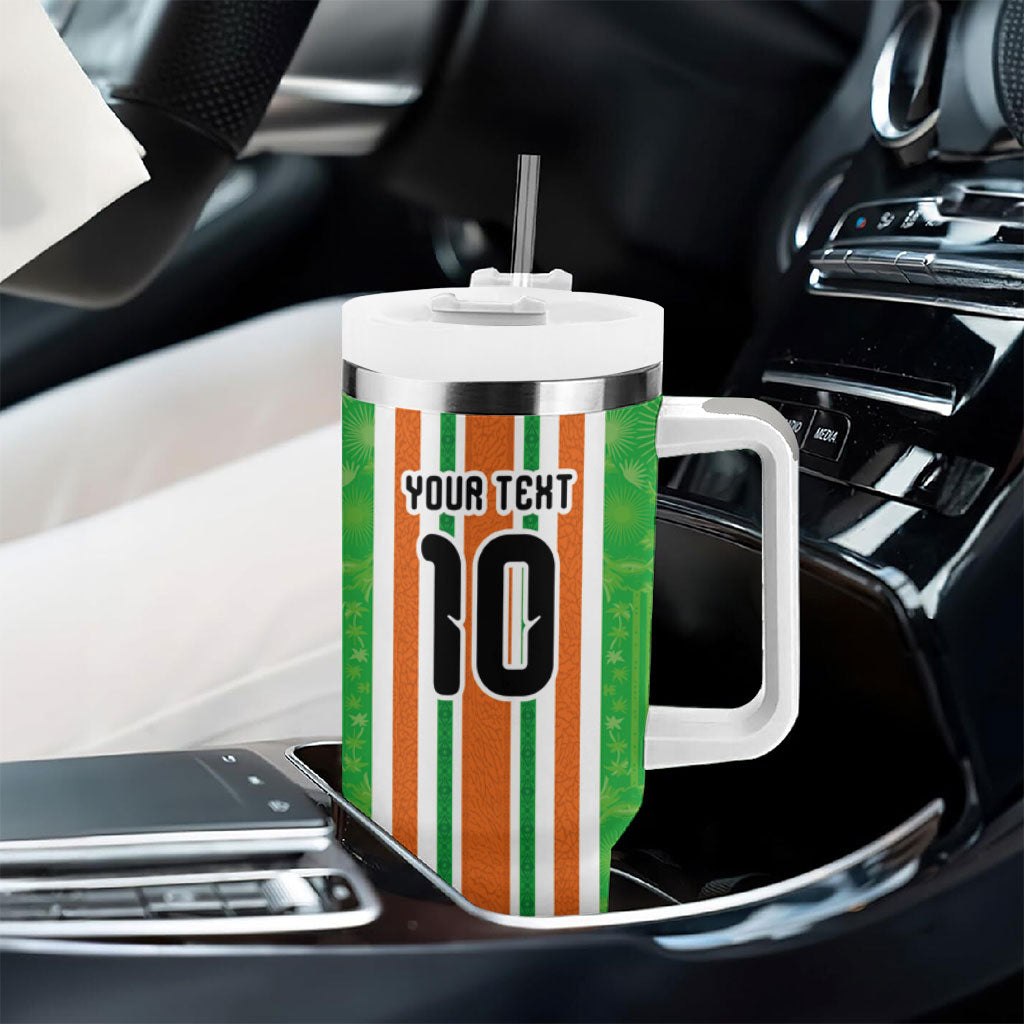 Custom Cote d'Ivoire Tumbler With Handle The Elephants with African Pattern Stripes