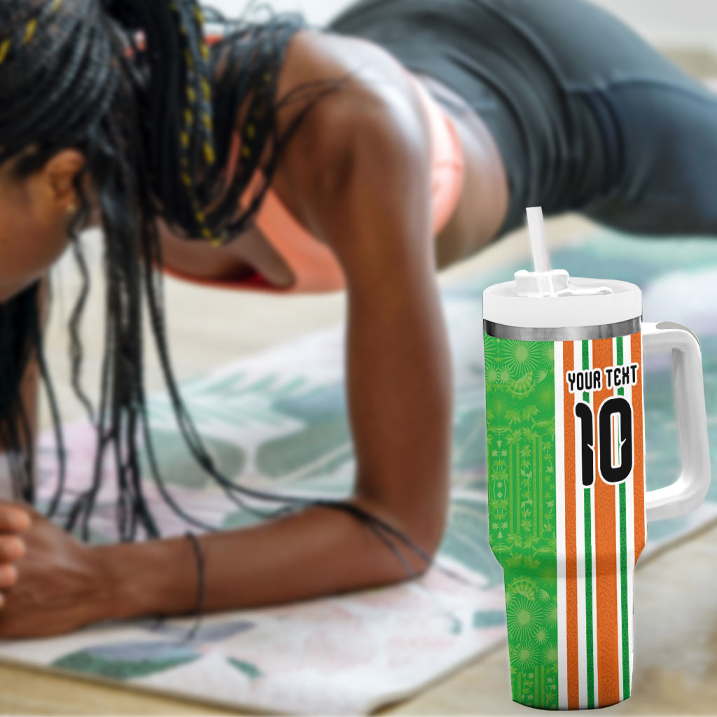 Custom Cote d'Ivoire Tumbler With Handle The Elephants with African Pattern Stripes