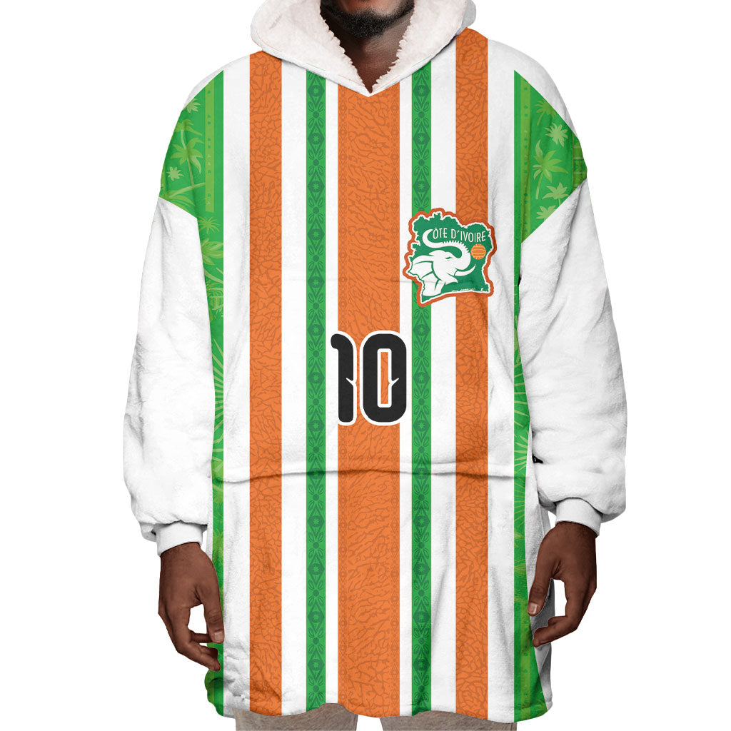 Custom Cote d'Ivoire Wearable Blanket Hoodie The Elephants with African Pattern Stripes