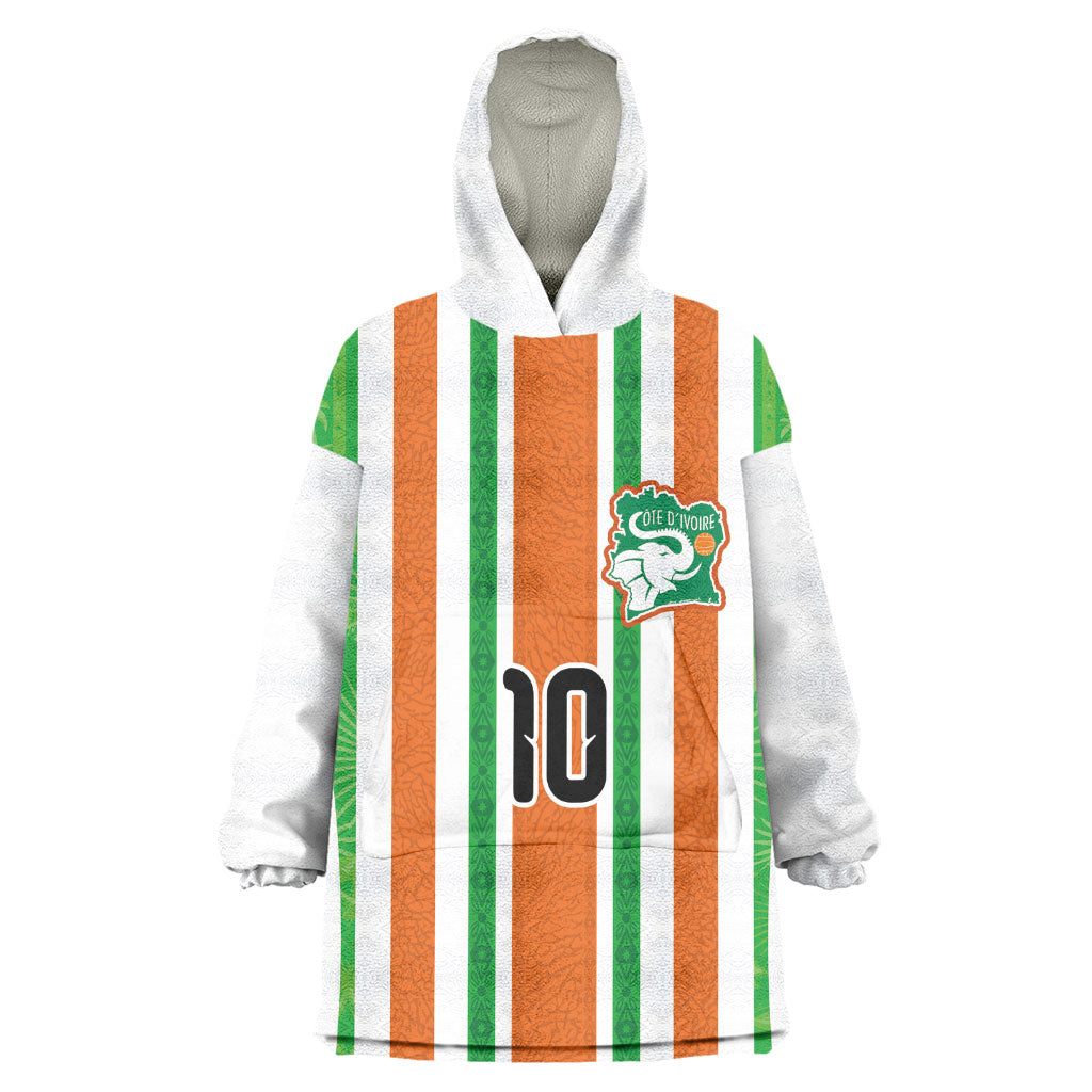 Custom Cote d'Ivoire Wearable Blanket Hoodie The Elephants with African Pattern Stripes