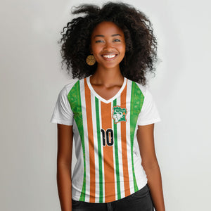 Custom Cote d'Ivoire Women V-Neck T-Shirt The Elephants with African Pattern Stripes