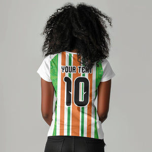 Custom Cote d'Ivoire Women V-Neck T-Shirt The Elephants with African Pattern Stripes