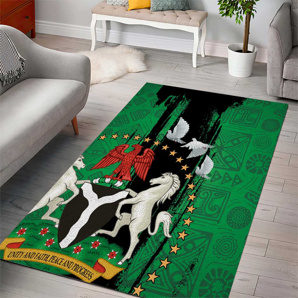 Nigeria Independence Day Area Rug - National Seal with Peace Dove - African Pattern