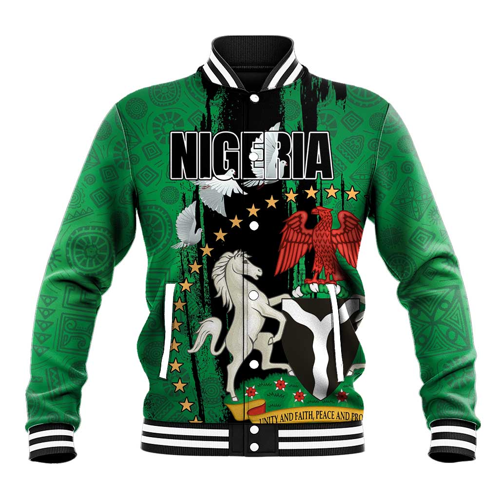 Nigeria Independence Day Baseball Jacket - National Seal with Peace Dove - African Pattern LT03