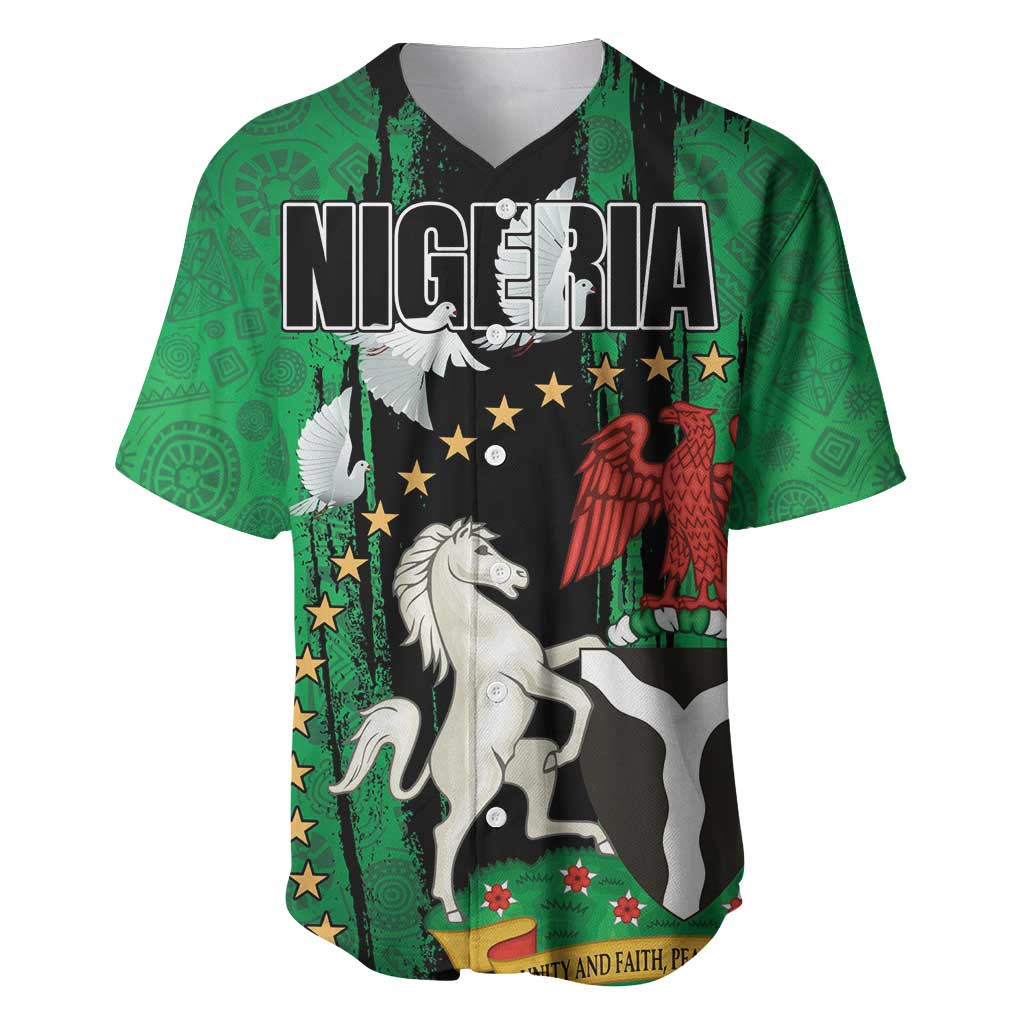 Nigeria Independence Day Baseball Jersey - National Seal with Peace Dove - African Pattern