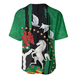 Nigeria Independence Day Baseball Jersey - National Seal with Peace Dove - African Pattern