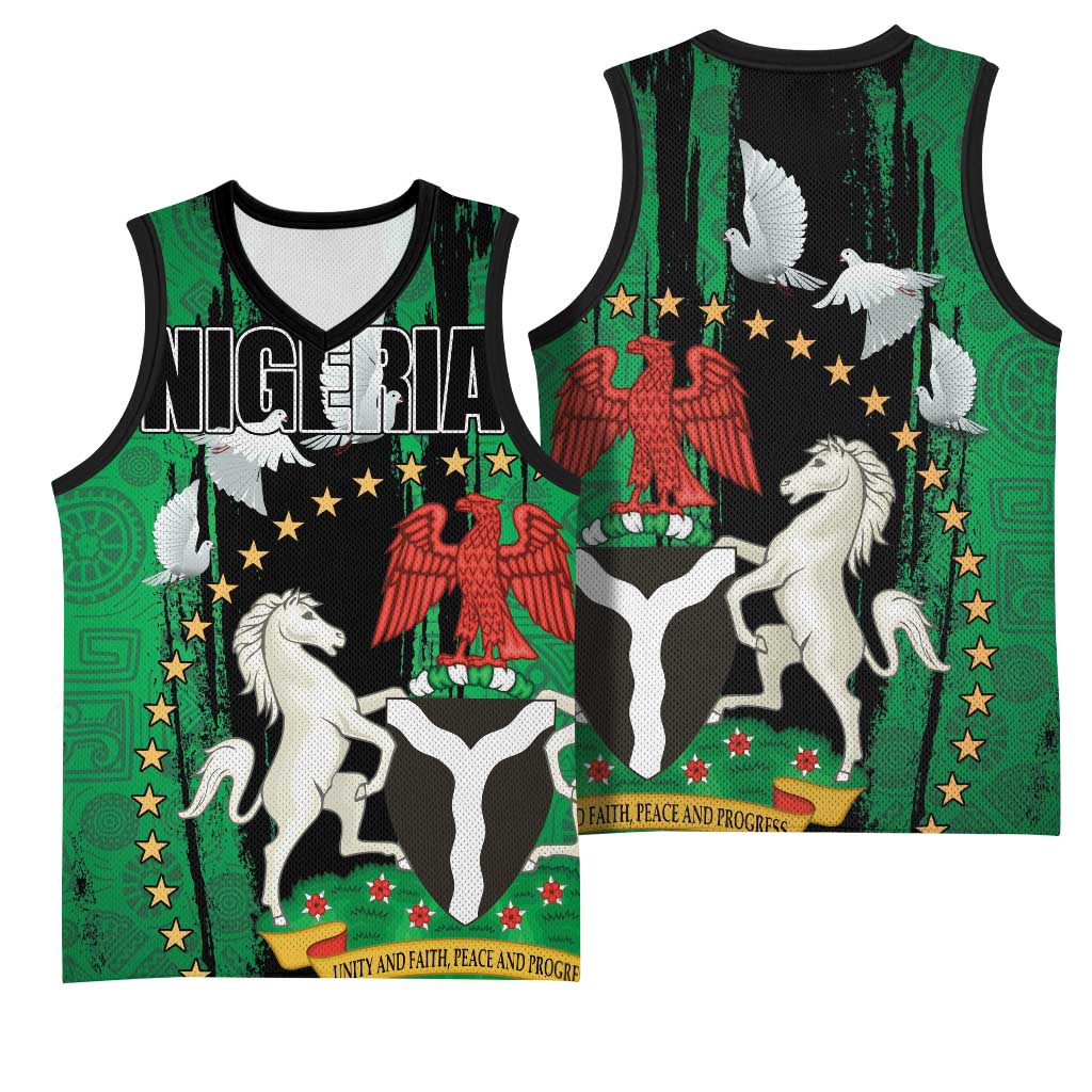 Nigeria Independence Day Basketball Jersey - National Seal with Peace Dove - African Pattern LT03