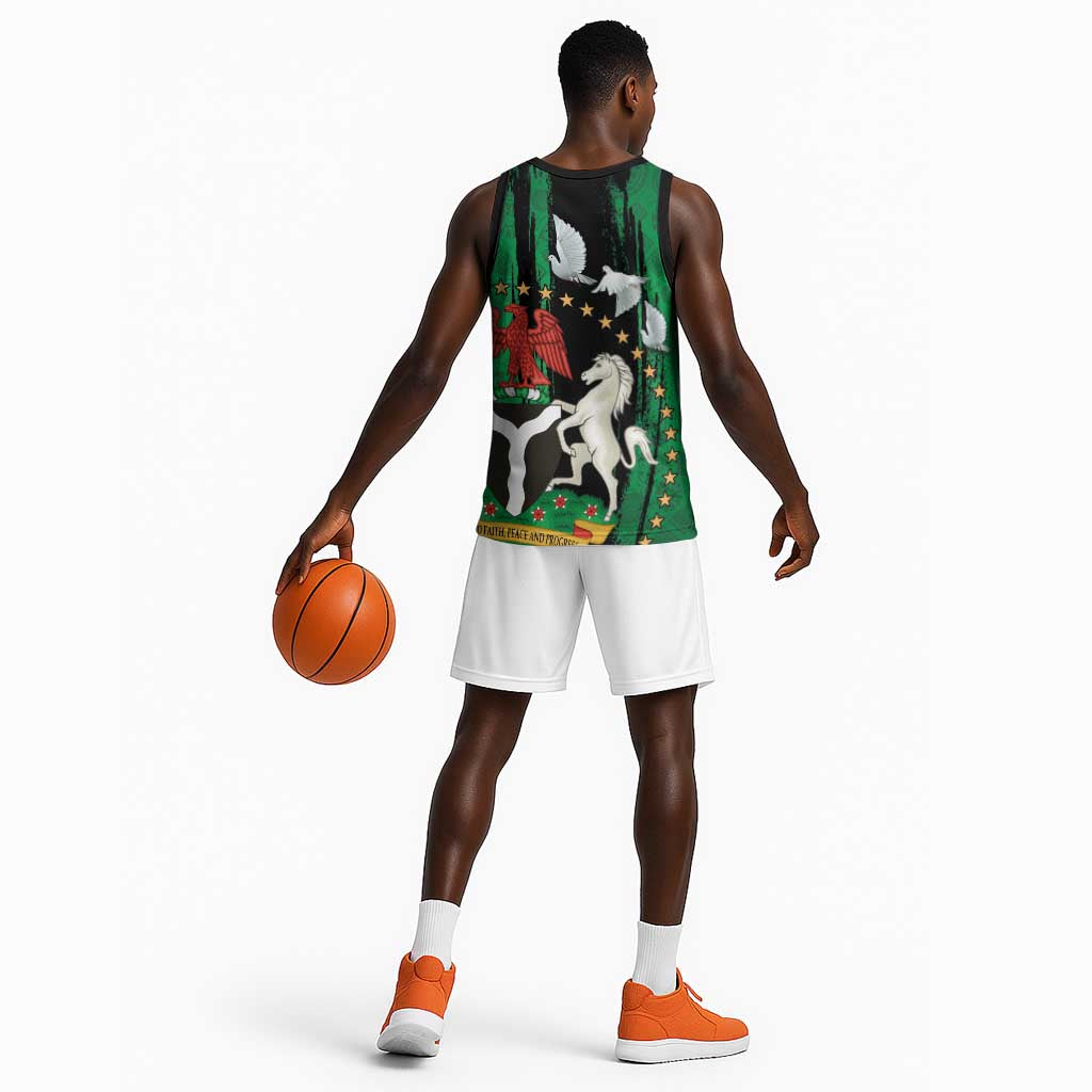 Nigeria Independence Day Basketball Jersey - National Seal with Peace Dove - African Pattern LT03