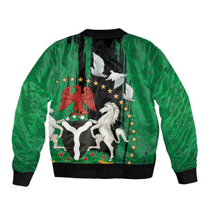 Nigeria Independence Day Bomber Jacket - National Seal with Peace Dove - African Pattern