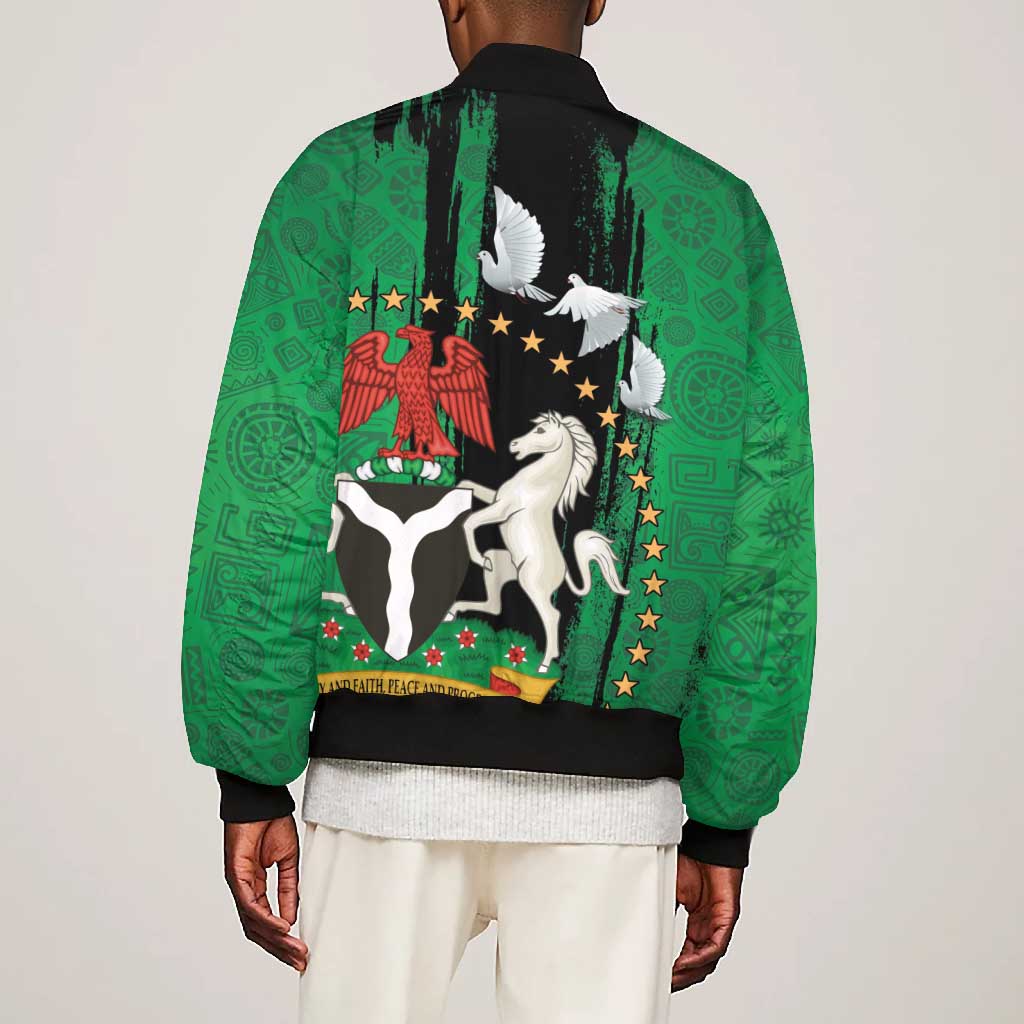 Nigeria Independence Day Bomber Jacket - National Seal with Peace Dove - African Pattern