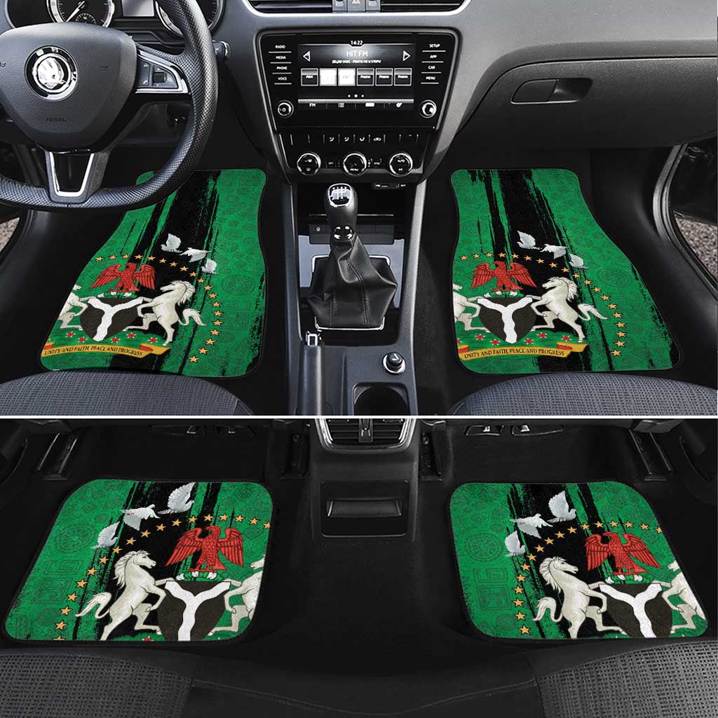 Nigeria Independence Day Car Mats - National Seal with Peace Dove - African Pattern