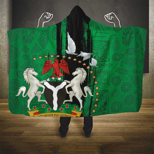 Nigeria Independence Day Hooded Blanket - National Seal with Peace Dove - African Pattern