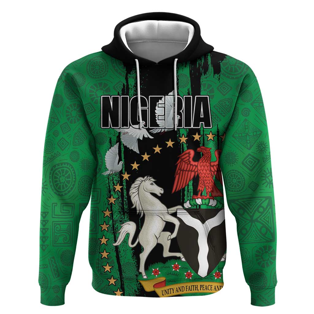 Nigeria Independence Day Hoodie - National Seal with Peace Dove - African Pattern