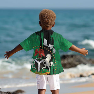 Nigeria Independence Day Kid Hawaiian Shirt - National Seal with Peace Dove - African Pattern