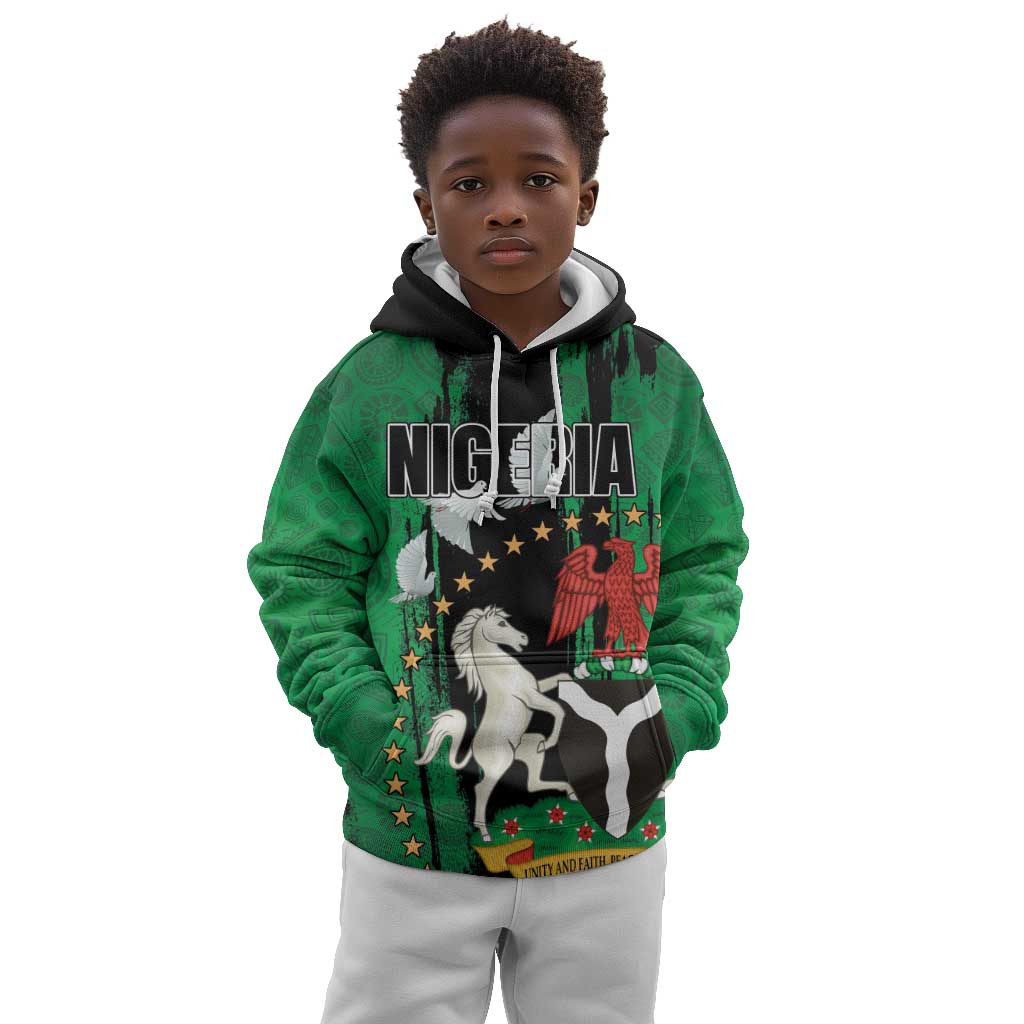 Nigeria Independence Day Kid Hoodie - National Seal with Peace Dove - African Pattern